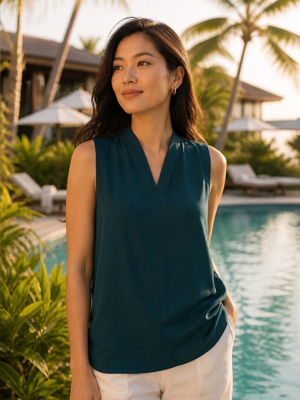 Ann Taylor size XXL Sleeveless V-Neck Top in Deep Teal